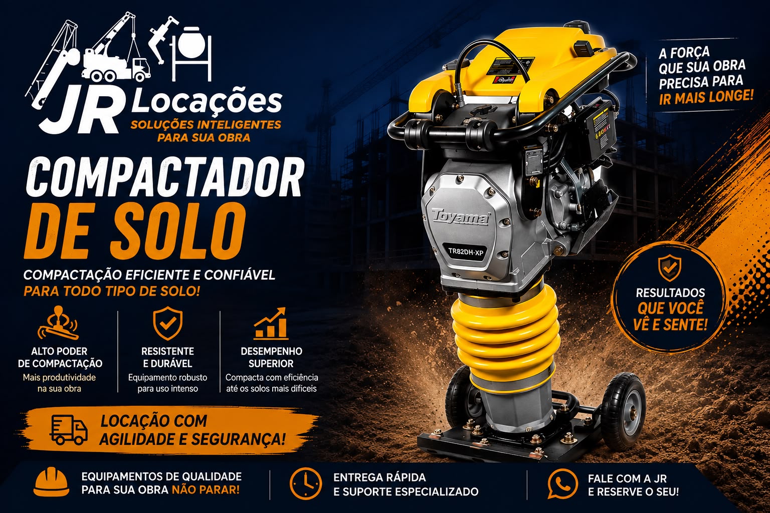 Locação de compactador de solo em Prata MG - JR Locações