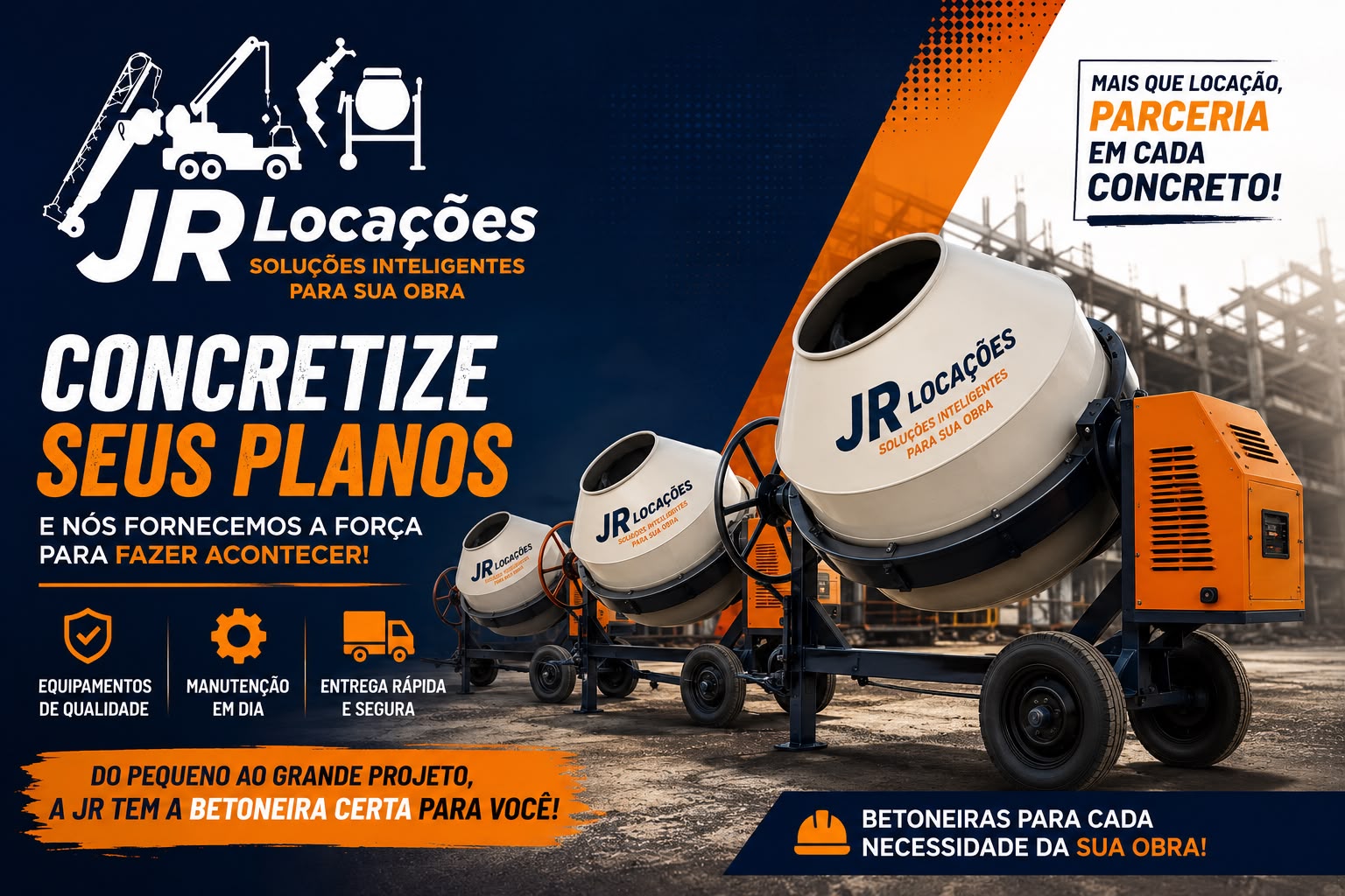 Locação de betoneira em Prata MG - JR Locações